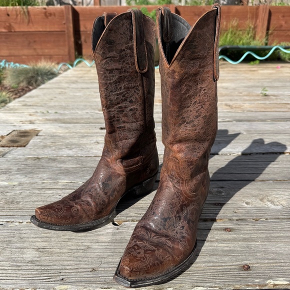 Women's Paisley Etched Leather Pointed Toe Western Cowboy Boot Old Gringo - Picture 3 of 9